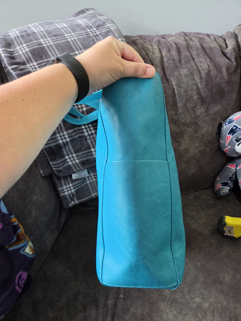 Teal Faux Leather Tote Bag - Women's Everyday Shoulder Bag - Picture 8 of 8